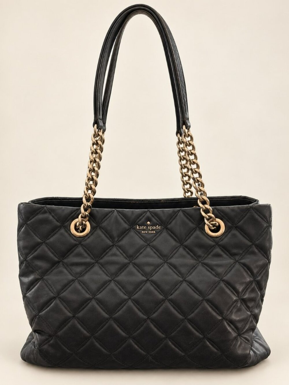 Kate Spade Black Diamond Quilted Chain Strap Tote Bag